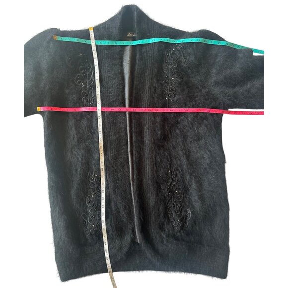 Lee Sands Black Cardigan XL (est) Angora blend Embroidered Old Money Mob Wife - Picture 10 of 13